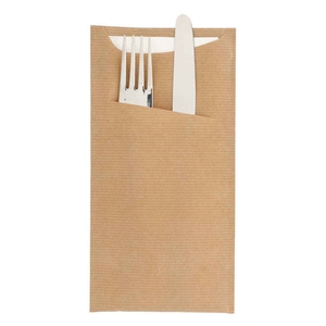 KRAFT SACHET CUTLERY W/NAPKIN 22.5X11.5CM PACK 400