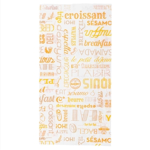 PACK OF 500 CROISSANT BAGS - ORANGE PAROLE - 33 G/M² - 14 + 7 x 26 CM - WHITE CELLULOSE