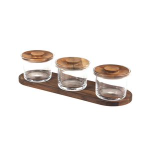 SET 3 FRASCOS VIDRO C/T + BASE MADEIRA SET_GJW01