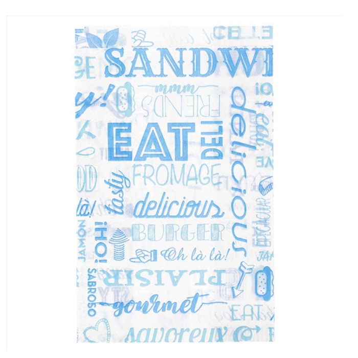 PACK OF 500 HAMBURGER BAGS - BLUE PAROLE - 32 G/M² - 12 + 7 x 18 CM - BLUE GREASEPROOF PAPER - GARCIA DE POU - 8420499229324
