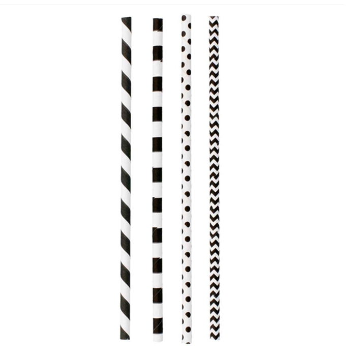 BLACK STRIPES/DOTS STRAIGHT STRAW 20CM PACK 200UN - GARCIA DE POU - 8420499220246