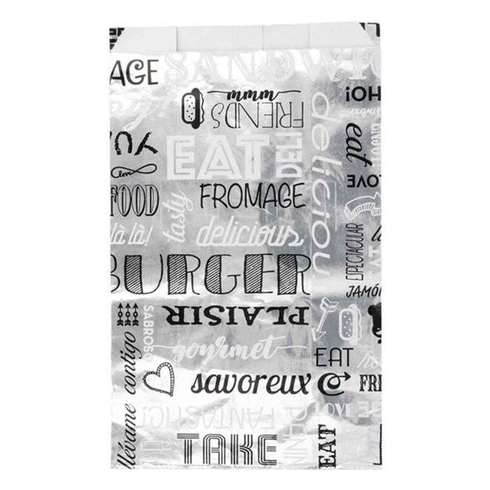 PACK OF 500 HAMBURGER BAGS - PAROLE - 35 + 20 G/M² - 14 + 7 x 22 CM - SILVER - GREASEPROOF PAPER + ALUMINIUM - GARCIA DE POU - 8420499229423