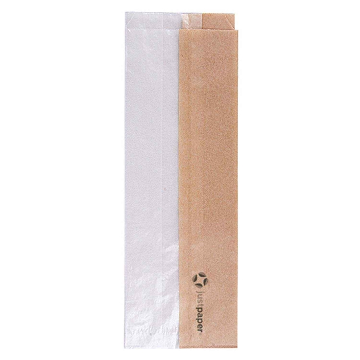 PACK OF 250 BAGS WITH WINDOW - ECO ‘JUST PAPER’ REGULAR - 40 G/M² - 9 + 5.5 x 26 CM - NATURAL GREASEPROOF PAPER - GARCIA DE POU - 8420499231150