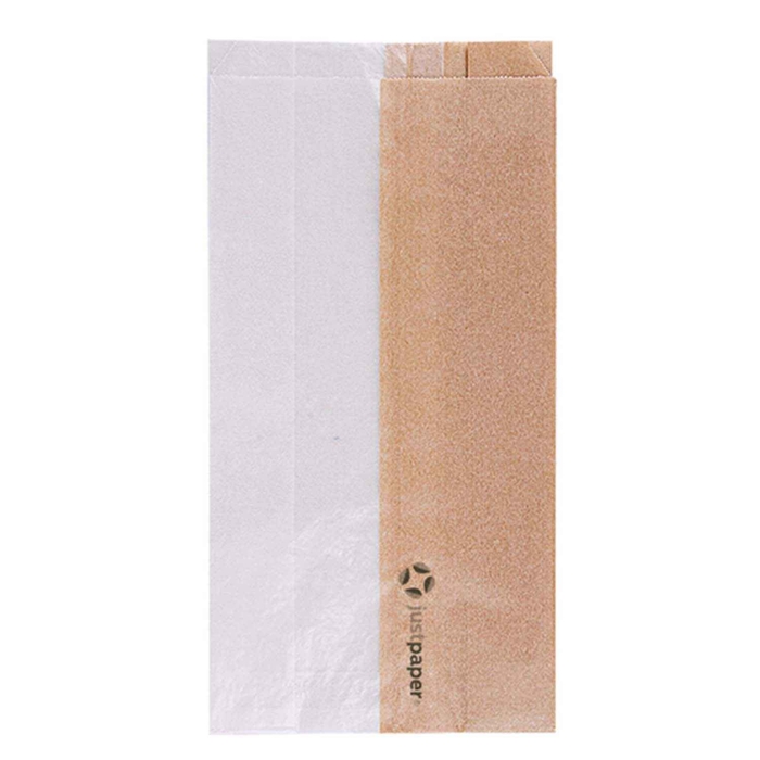 PACK OF 250 BAGS WITH WINDOW - ECO ‘JUST PAPER’ ROUND - 38 G/M² - 12 + 6 x 23 CM - NATURAL GREASEPROOF PAPER - GARCIA DE POU - 8420499231181