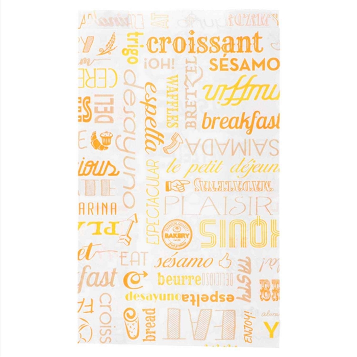 PACK OF 500 CROISSANT BAGS - ORANGE PAROLE - 33 G/M² - 12 + 5 x 22 CM - WHITE CELLULOSE - GARCIA DE POU - 8420499229119