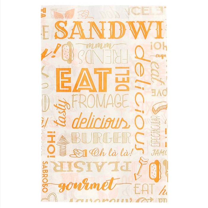 PACK OF 500 HAMBURGER BAGS - ORANGE PAROLE - 32 G/M² - 12 + 7 x 18 CM - ORANGE GREASEPROOF PAPER - GARCIA DE POU - 8420499229331