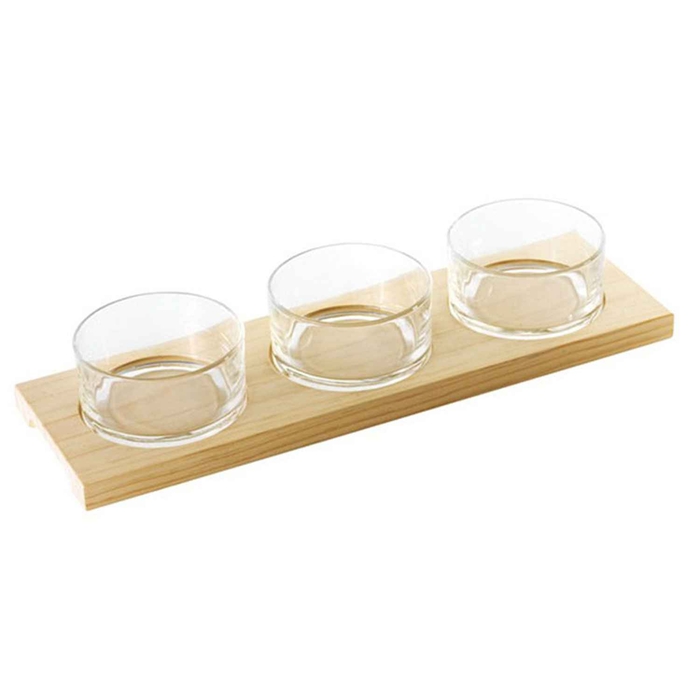 SET 3 TAÇAS VIDRO C/TABUA MADEIRA 35X11CM 41205-04 - PADERNO - 8014808178580
