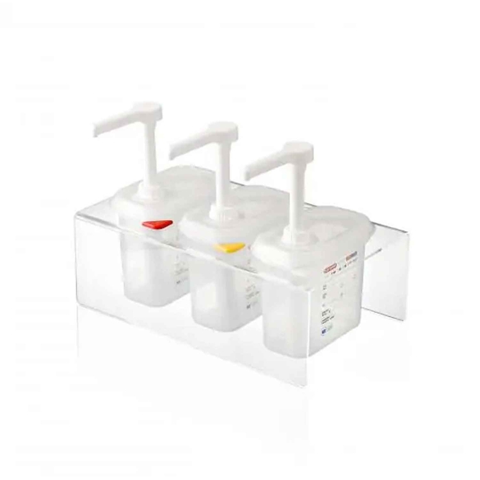 DISPENSADOR MOLHOS TRIPLO C/SUPORTE 1.5L - ARAVEN - 8411777013636