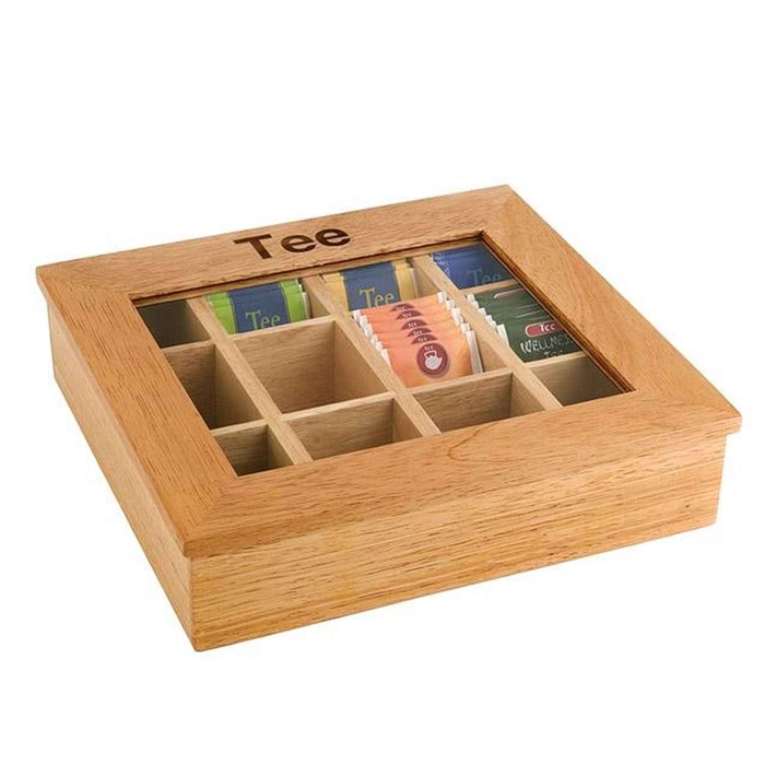 WOOD TEA BOX W/12 COMPARTMENTS 30X28CM - APS - 4004133117754