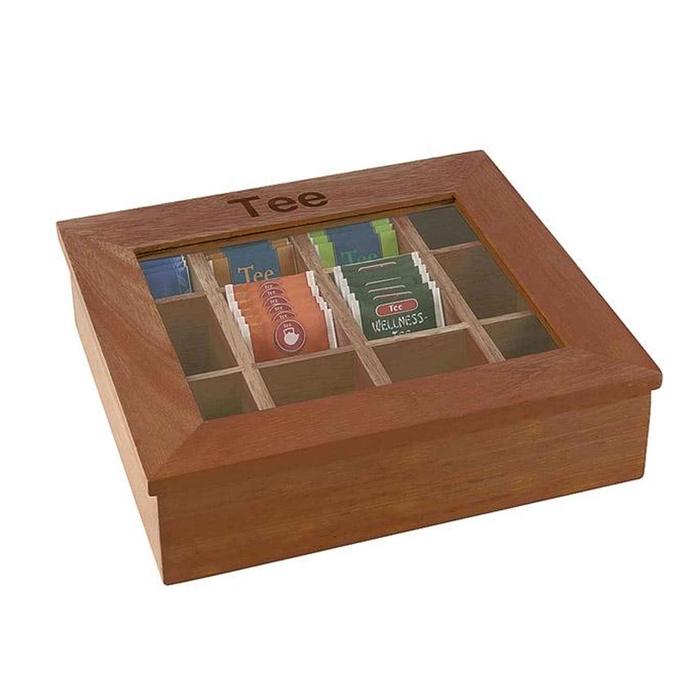 WOOD TEA BOX W/12 COMPARTMENTS 30X28CM - APS - 4004133117761
