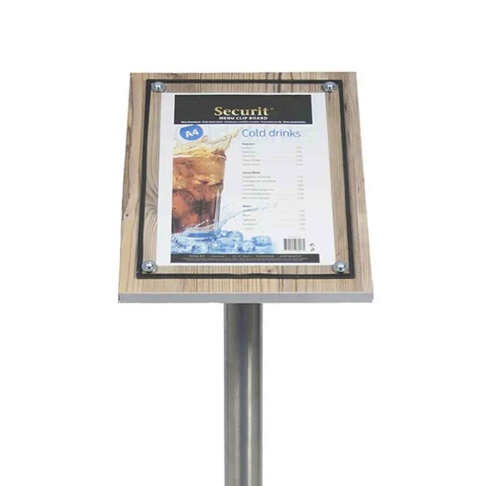 S. STELL A4 MENU HOLDER W/ OAK BASE A4 - SECURIT - 8719075281550