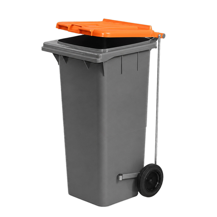 CONTENTOR 120L C/ RODAS E PEDAL - TAMPA LARANJA - DOMPLEX - 2680018892