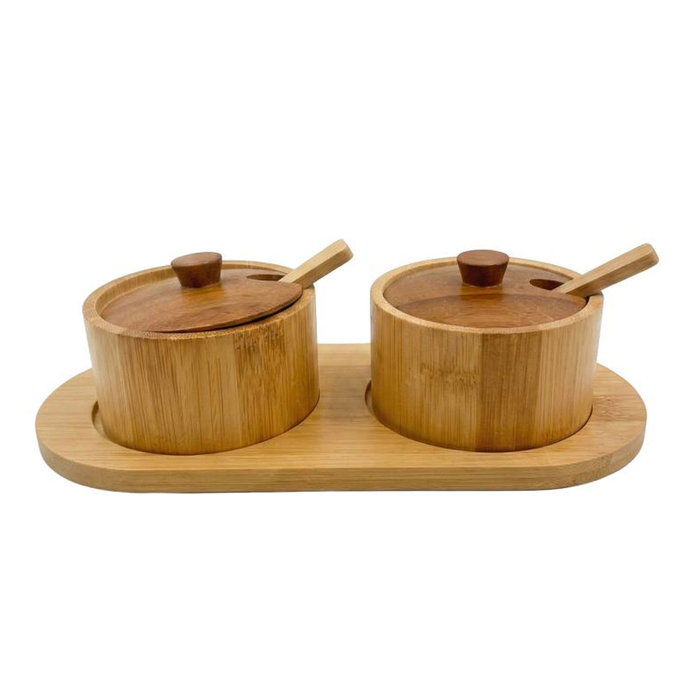 SET 2 TACHOS Ø9CM C/COLHER + BASE BAMBOO 24X11CM DWMA1021 - ESPIEL - 5205918380755